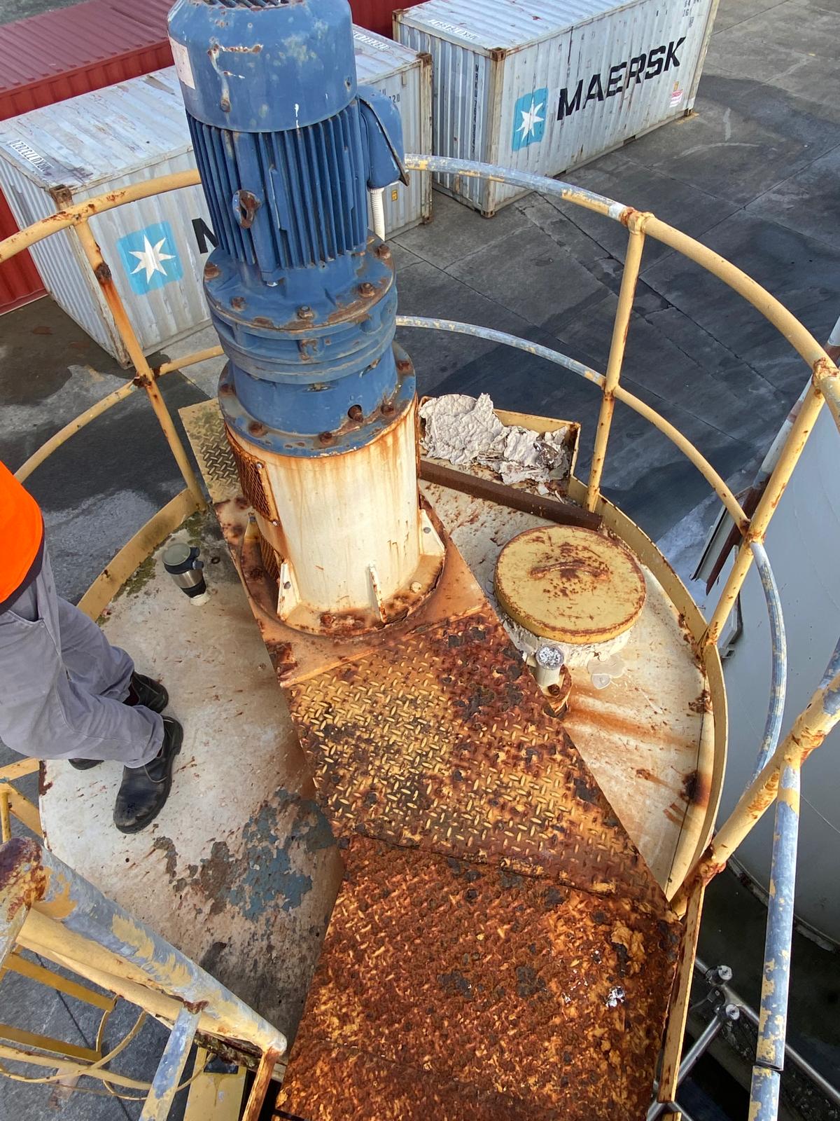 Corroded motor platform before restoration